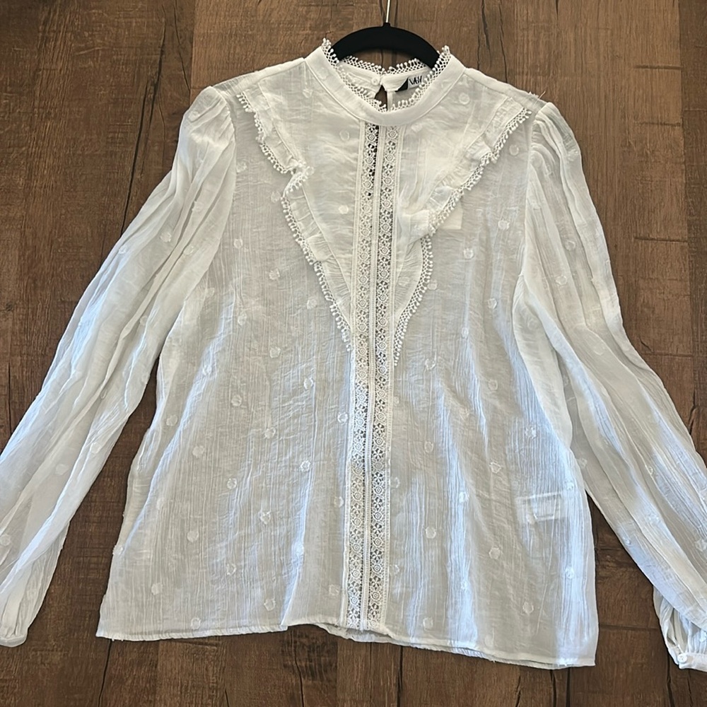 Zara White Top Long Sleeve Size M
